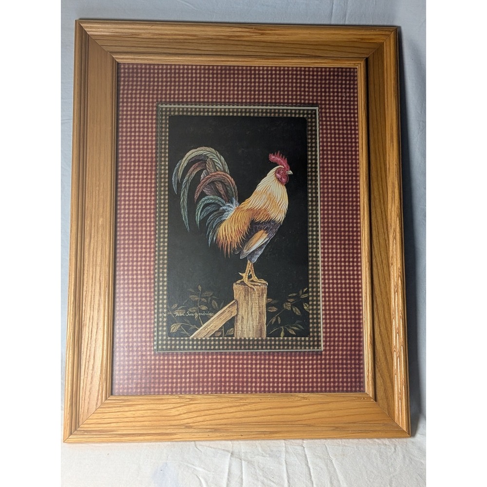 Debra Swartzendruber Rooster Framed Art Print Country Farmhouse Oak Frame 19x15